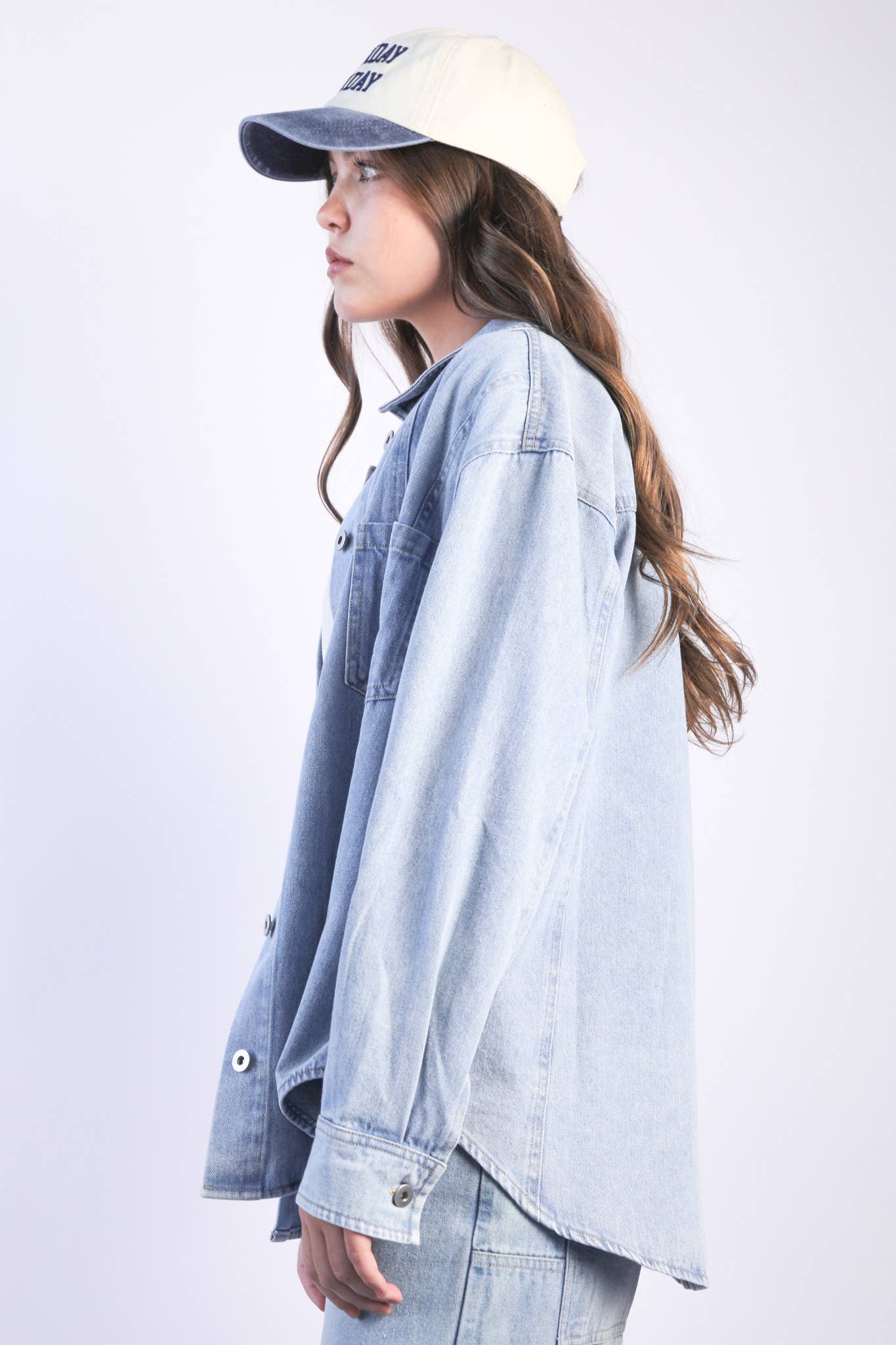 VJT80088-VERY JEAN Oversized Washed Denim Shirt Top