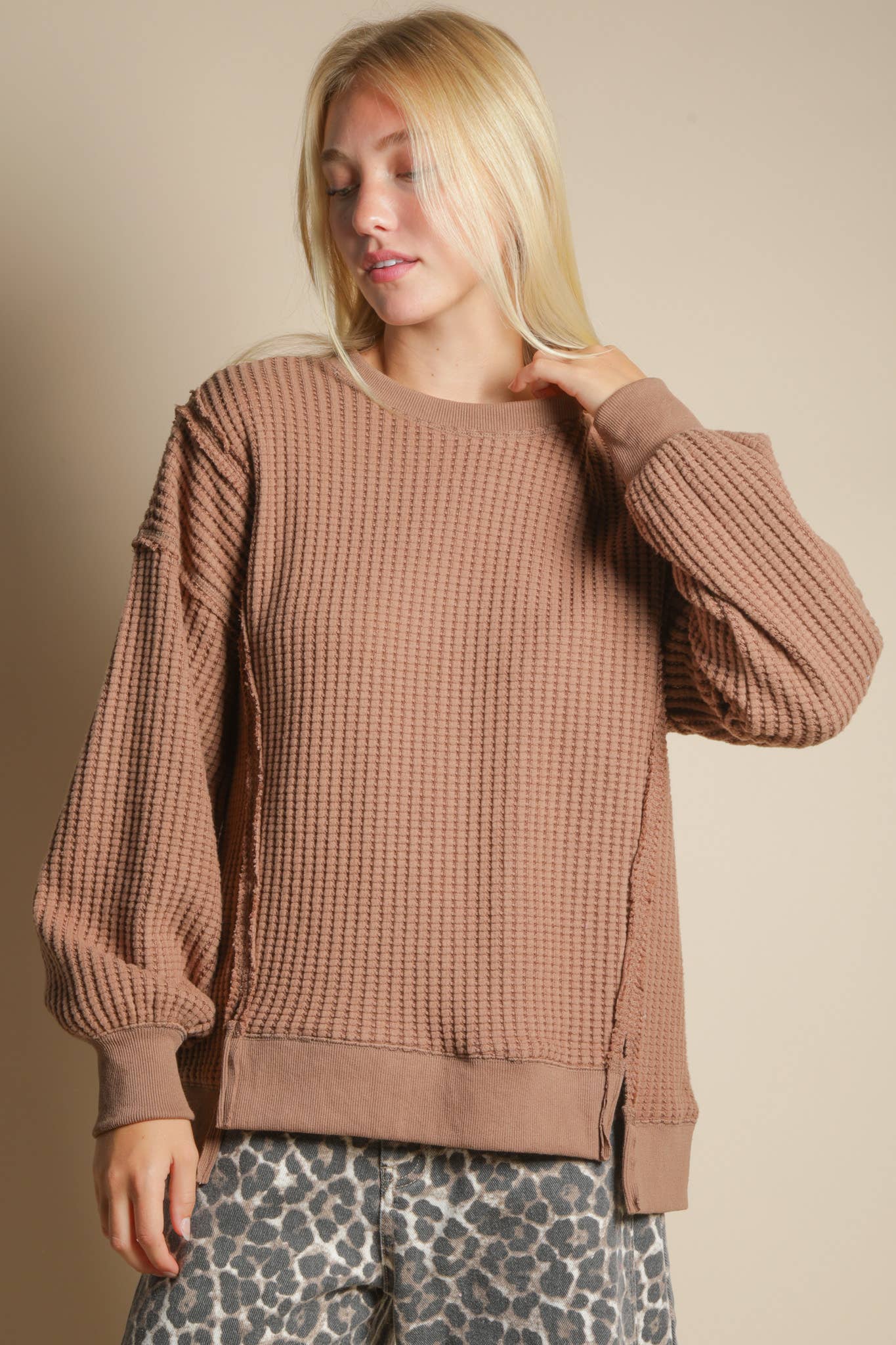 Oversized Waffle Knit Casual Top