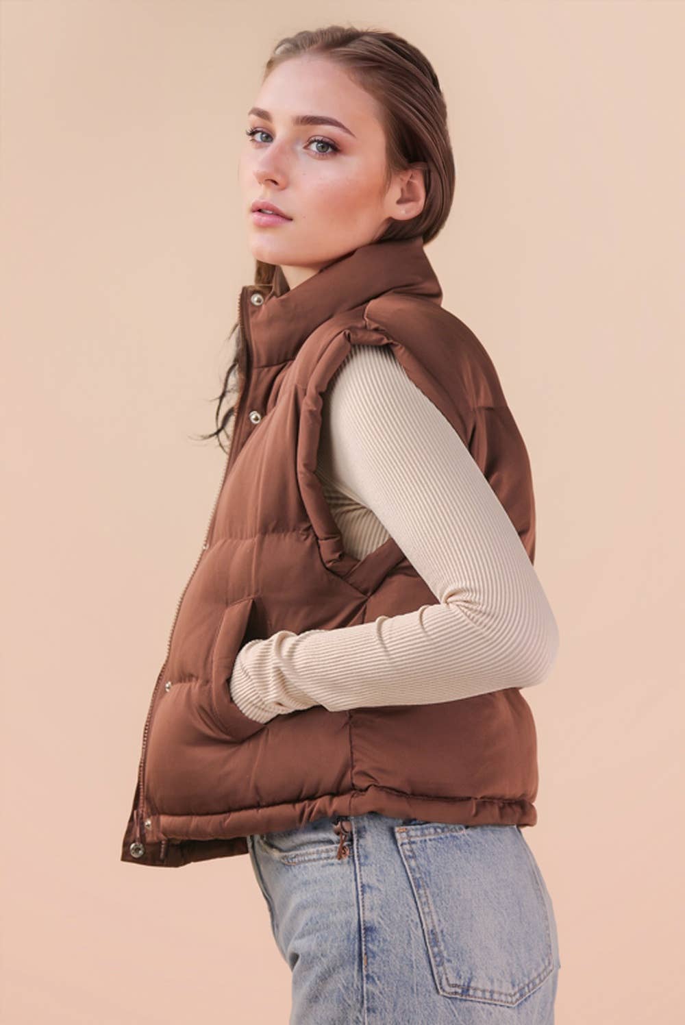 Mock Neck Casual Puffer Vest