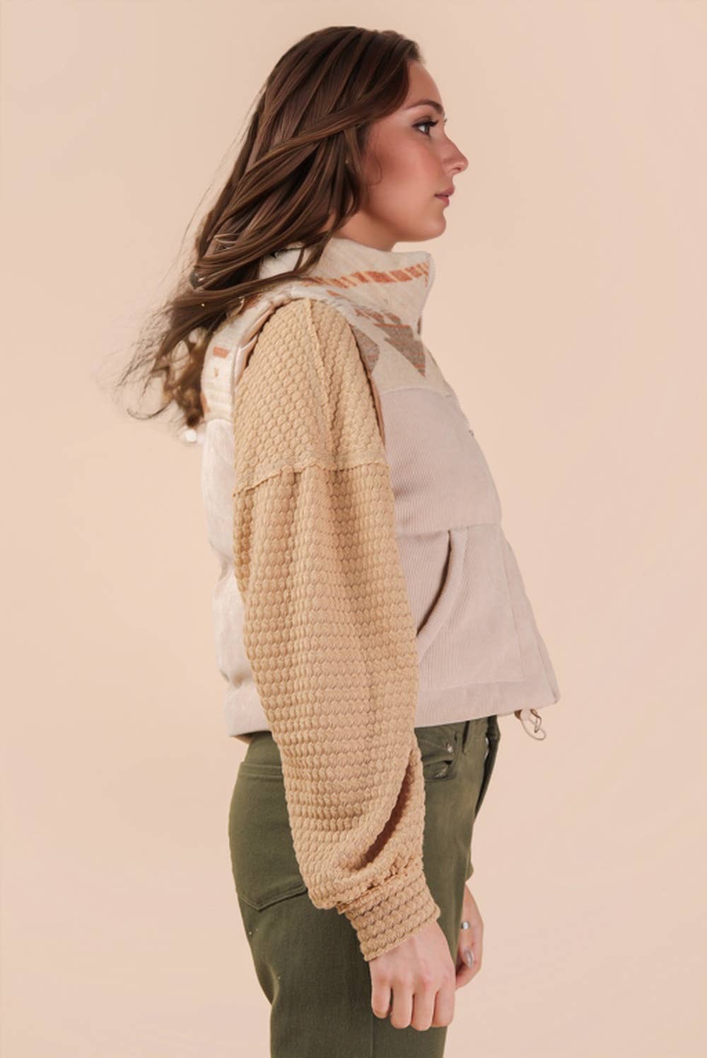 Aztec Graphic Corduroy Casual Puffer Vest