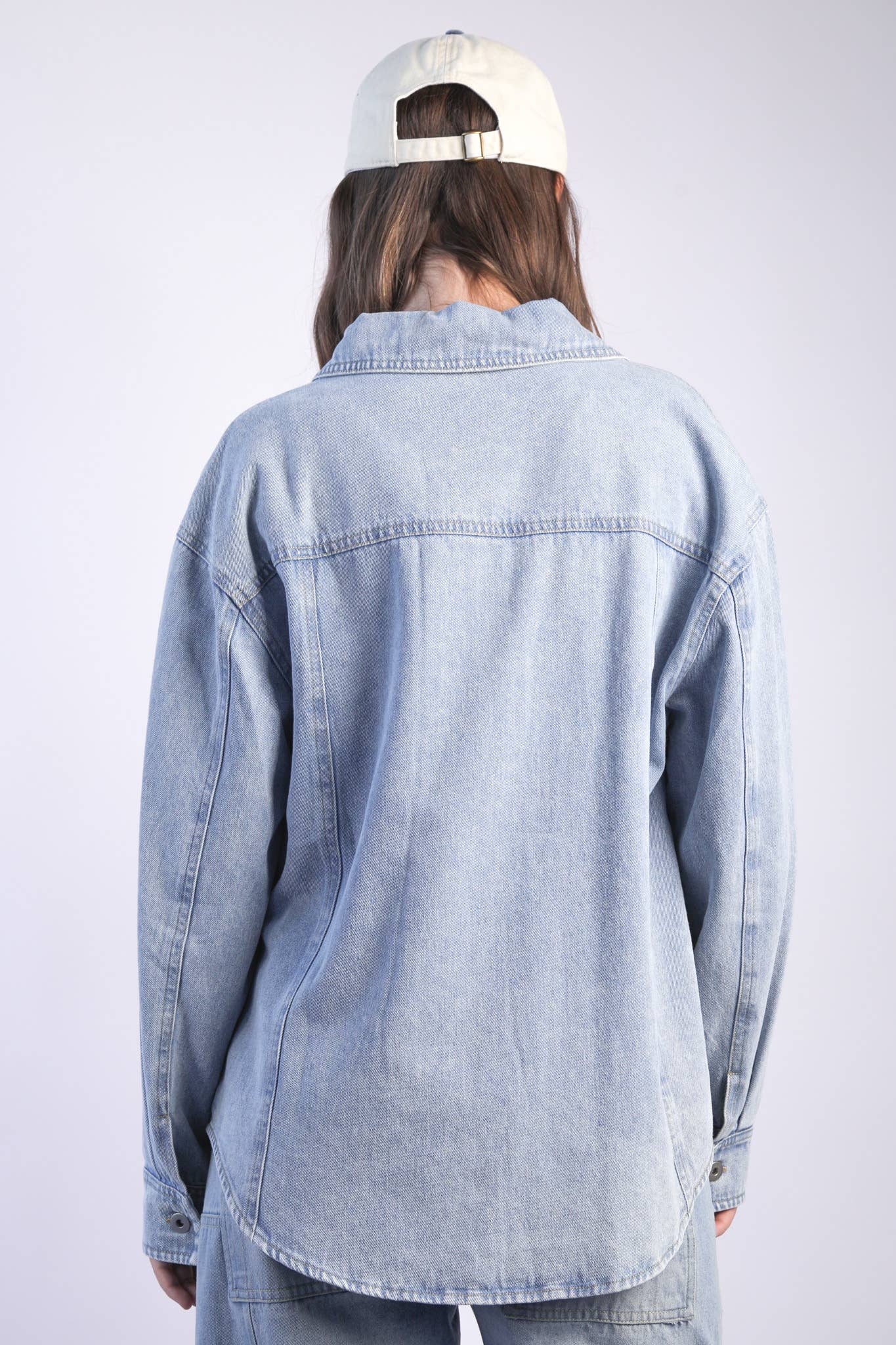 VJT80088-VERY JEAN Oversized Washed Denim Shirt Top