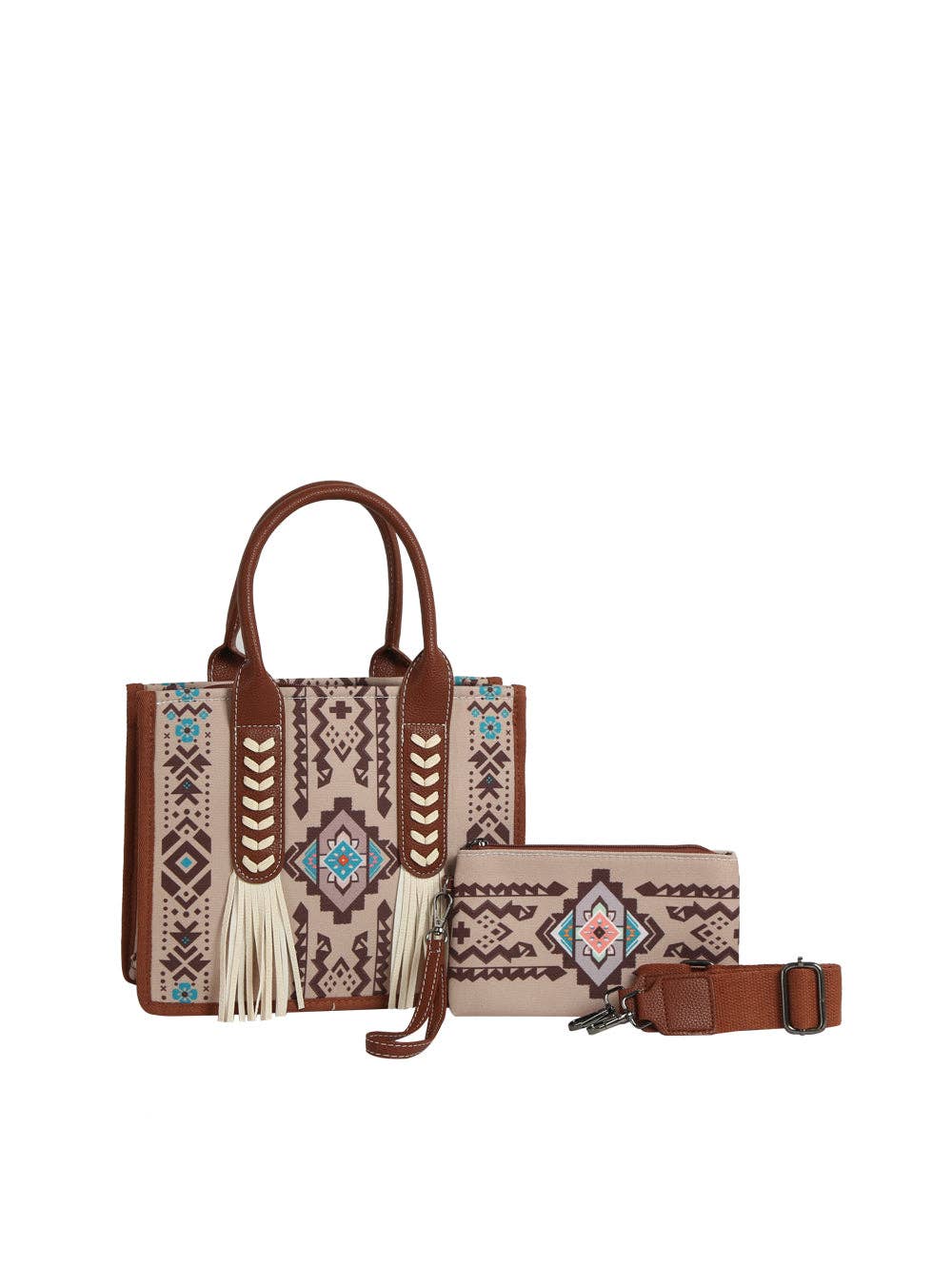Aztec Pattern Fringe Tote