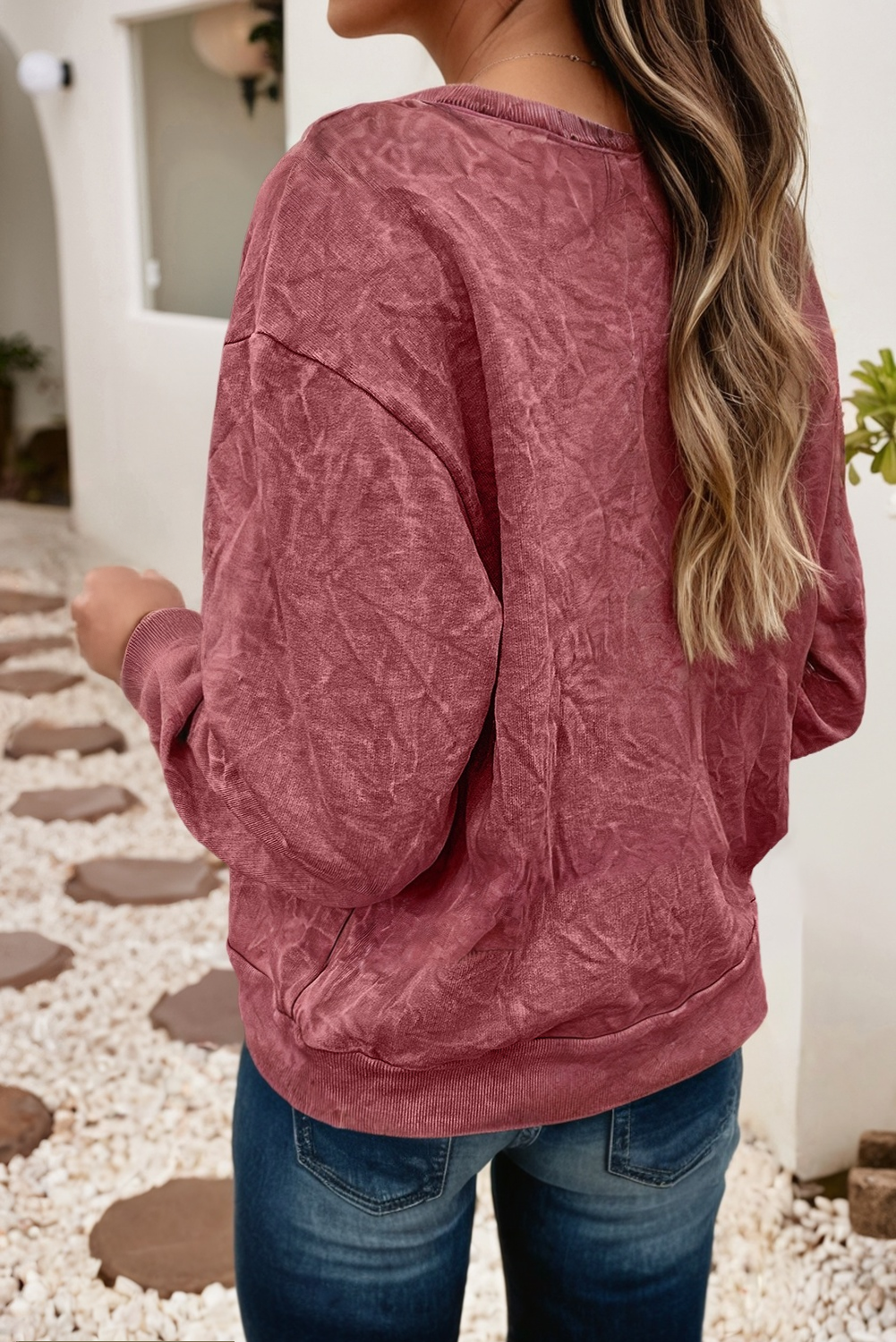 Saved By Grace Embroidery Mineral Wash Loose Sweatshirt