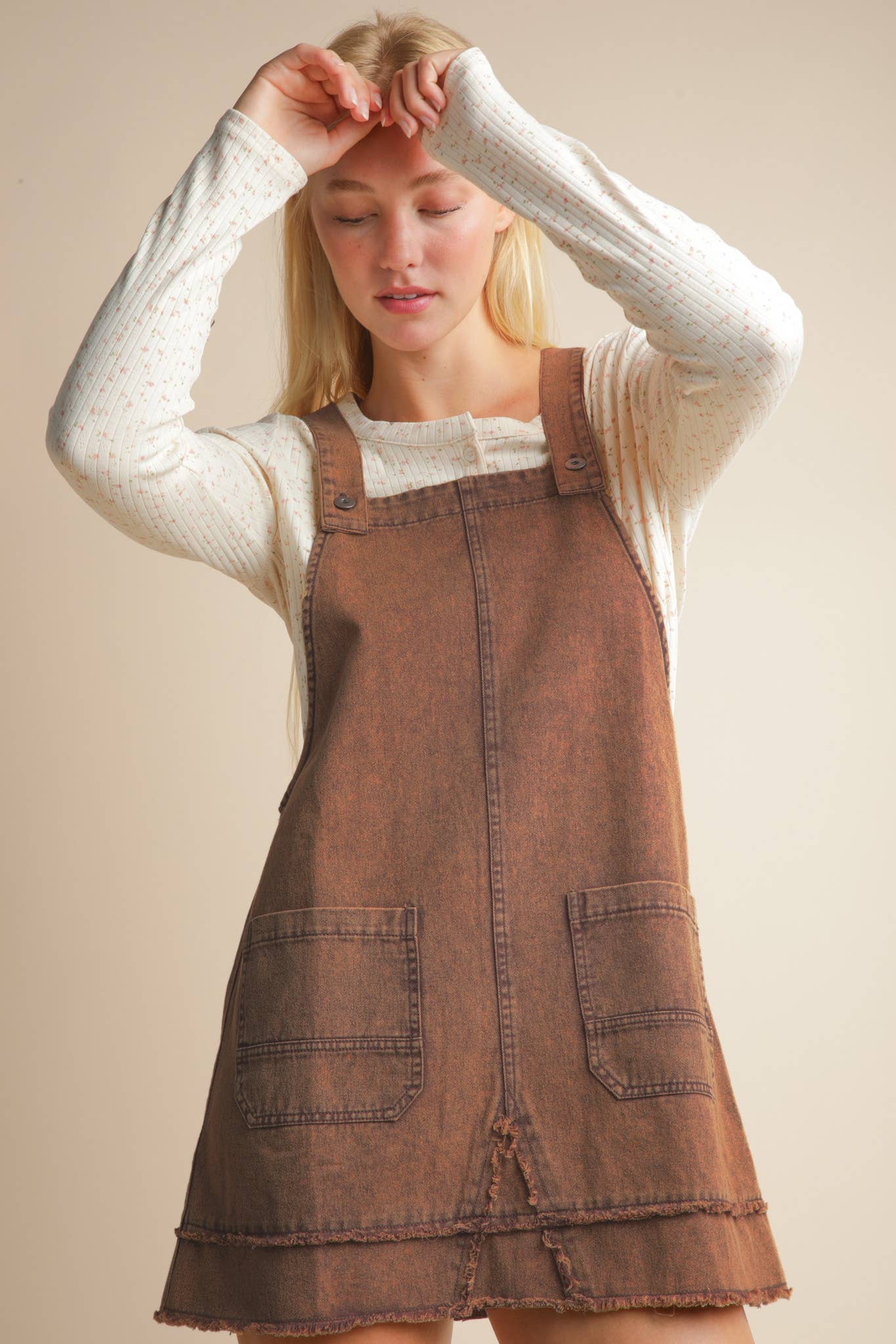 Washed Denim Overall Mini Dress