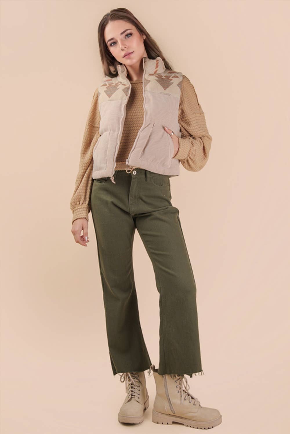 Aztec Graphic Corduroy Casual Puffer Vest