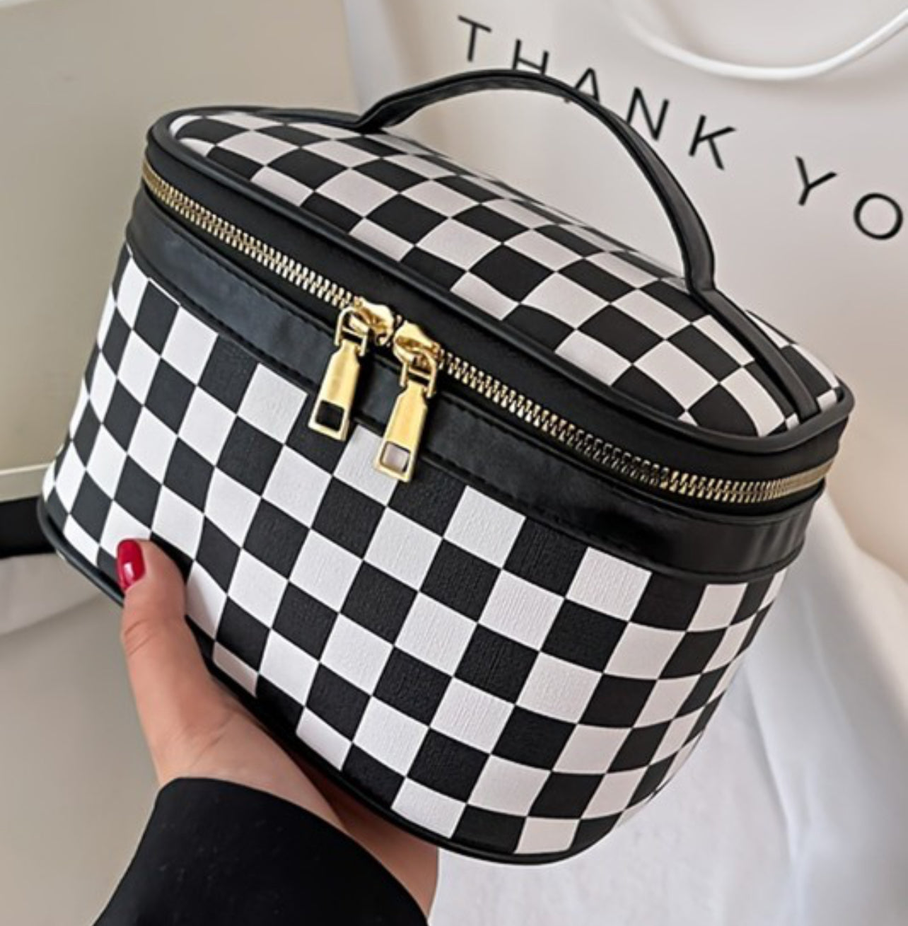 Checkered Cosmetic Bag