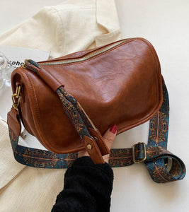 Vegan Leather Ornate Strap Handbag Crossbody