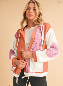 Quilted Patchwork Hooded Jacket