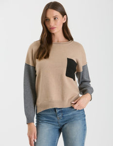 Colorblock Raw Edge Sweater