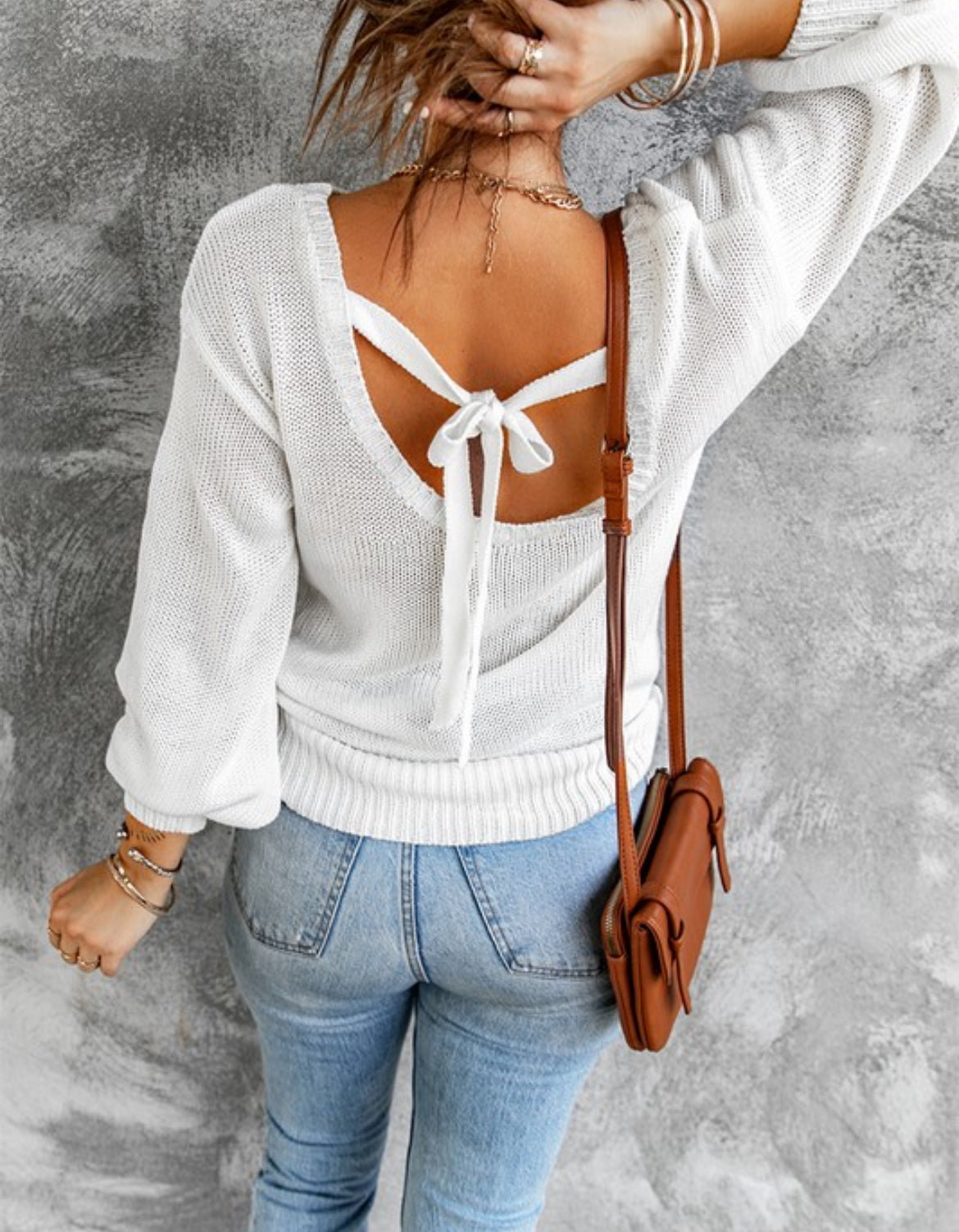 Hollow Back Sweater with Tie