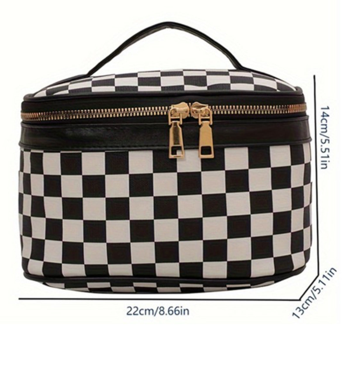 Checkered Makeup Bag with Handle