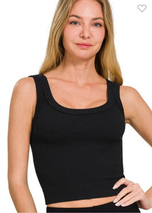 Ribbed Cropped Scoop Neck Tank