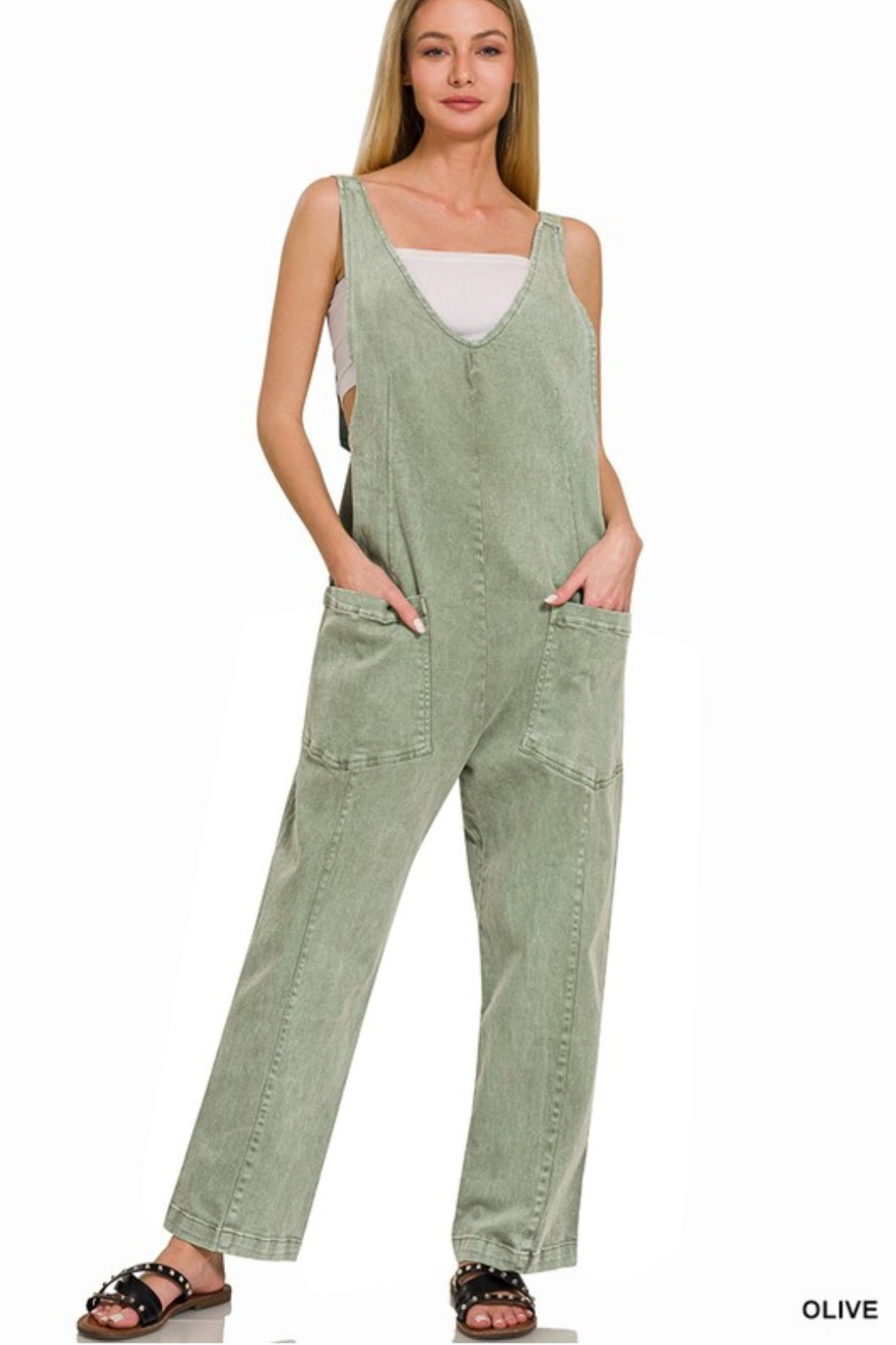 Olive Denim Overalls