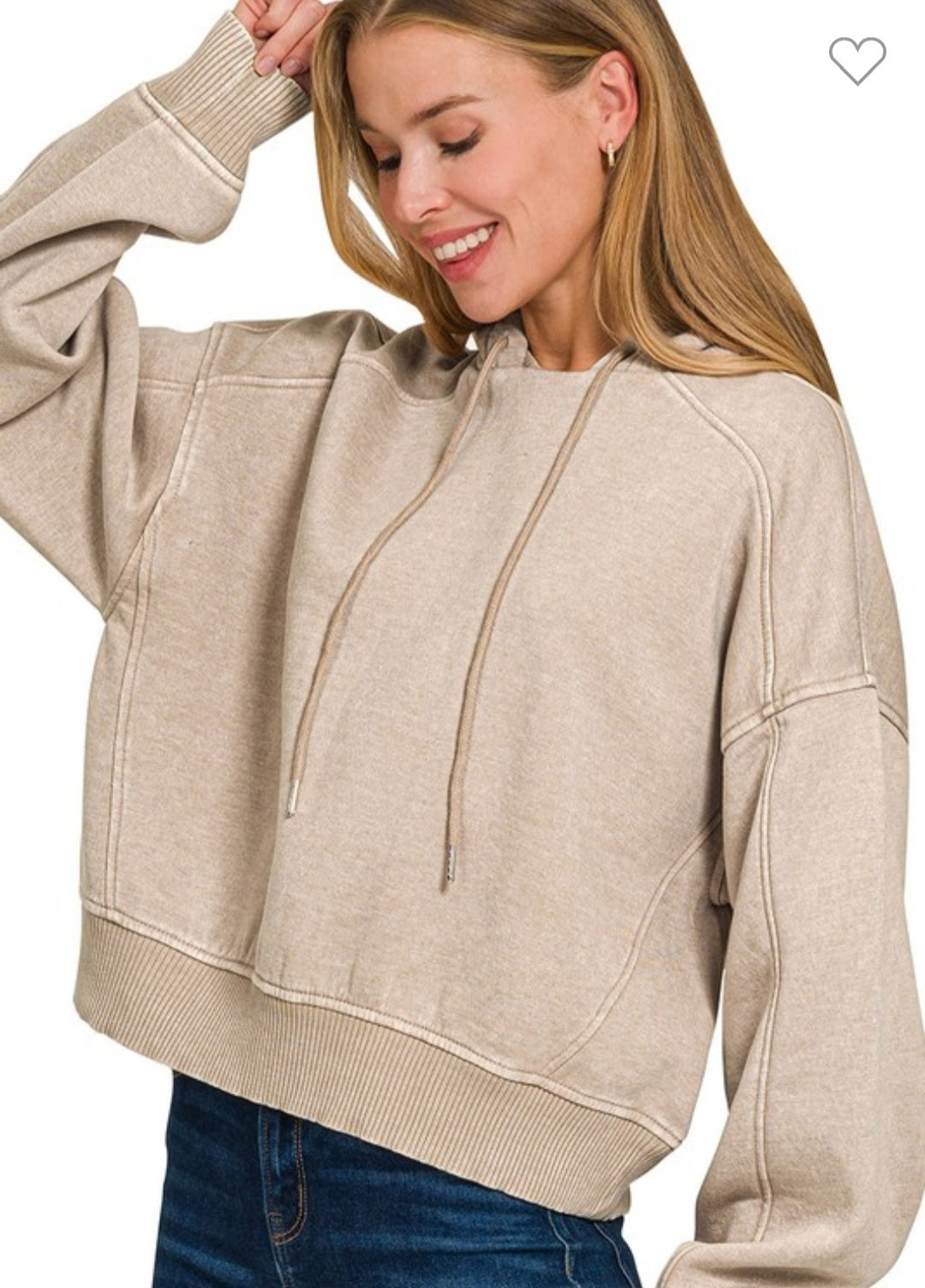 Acid Washed Cropped Fleece Hoodie
