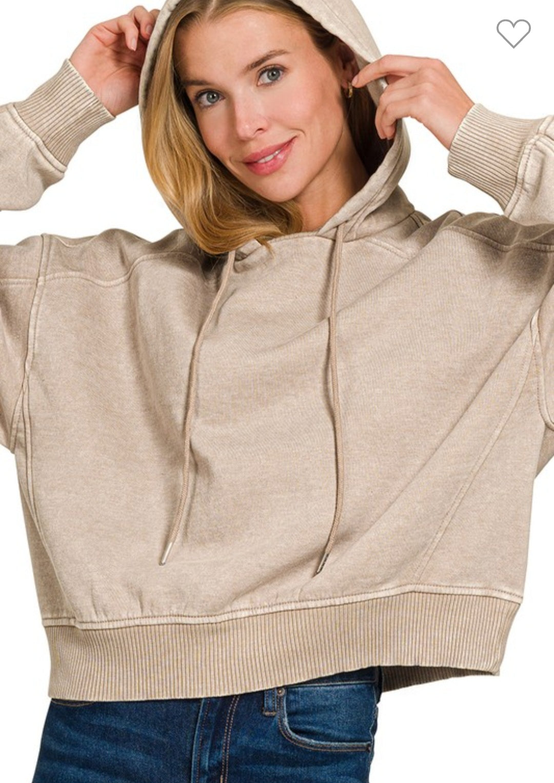 Acid Washed Cropped Fleece Hoodie
