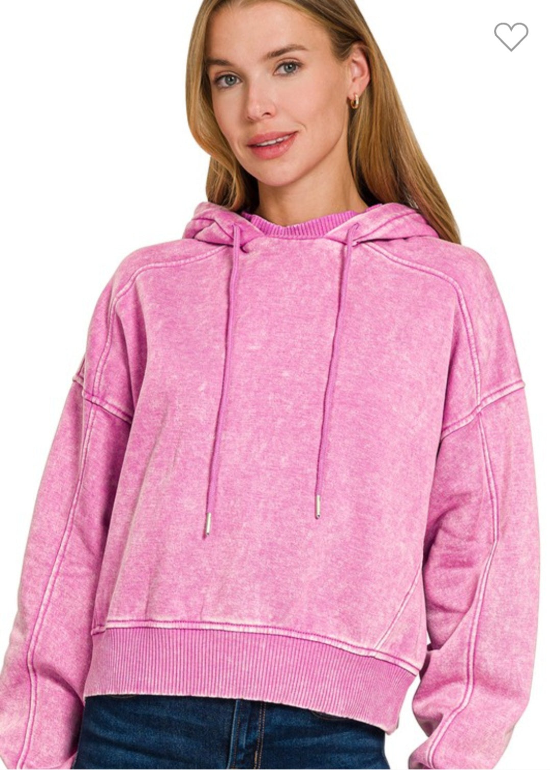 Acid Washed Cropped Fleece Hoodie