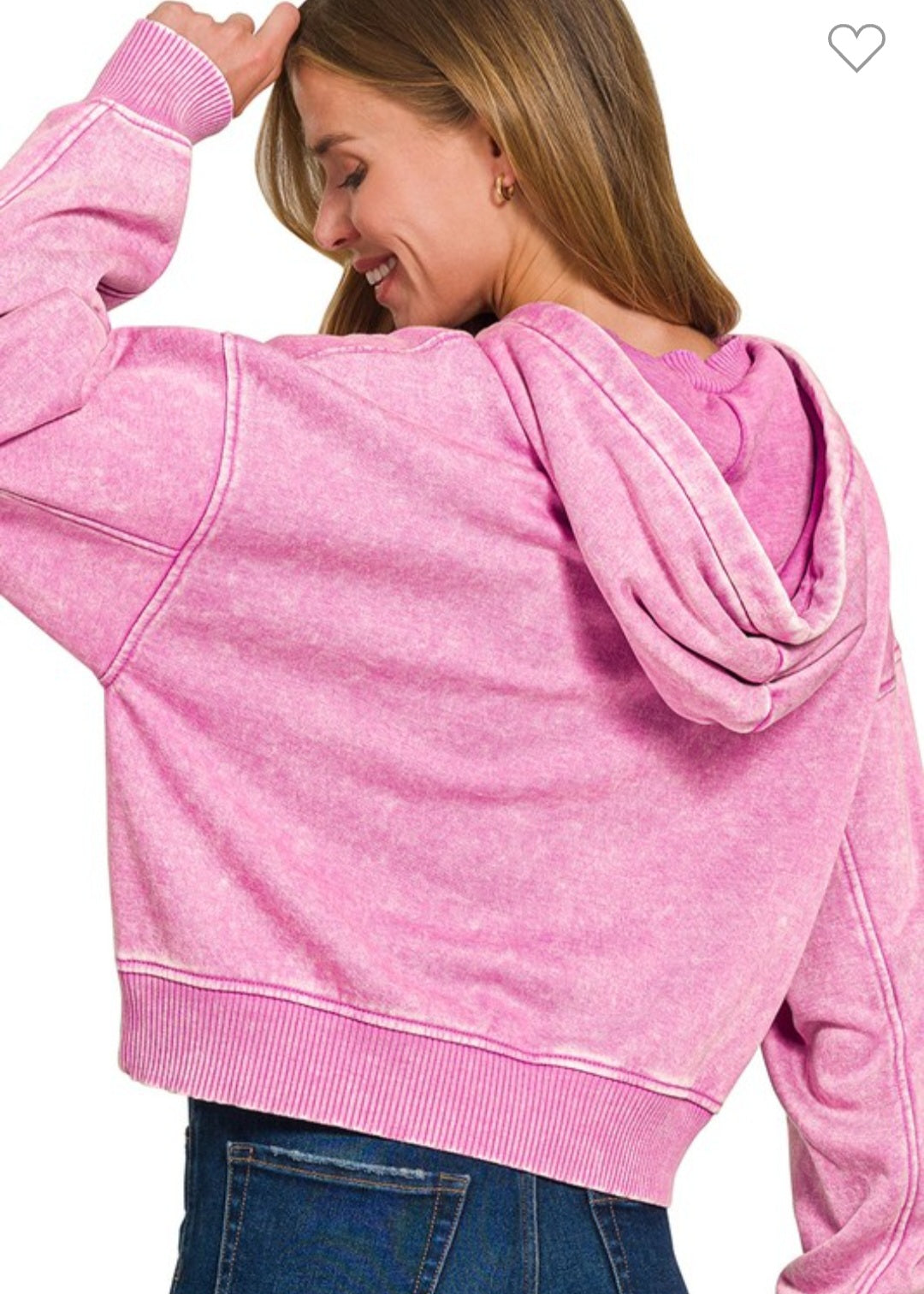 Acid Washed Cropped Fleece Hoodie
