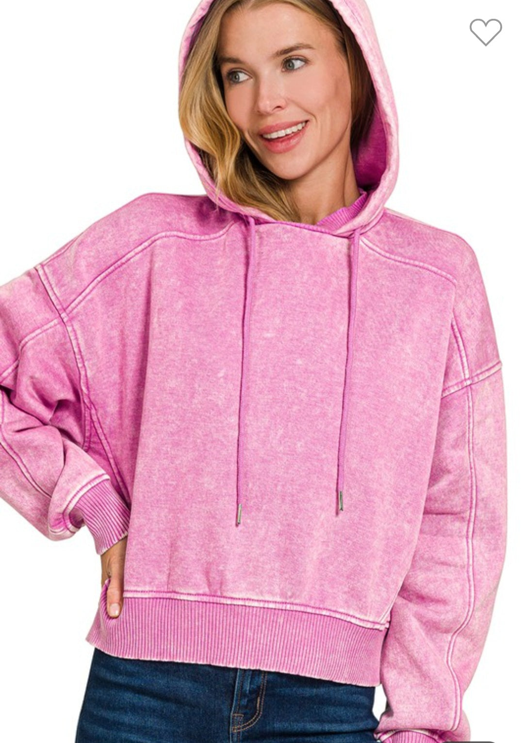 Acid Washed Cropped Fleece Hoodie