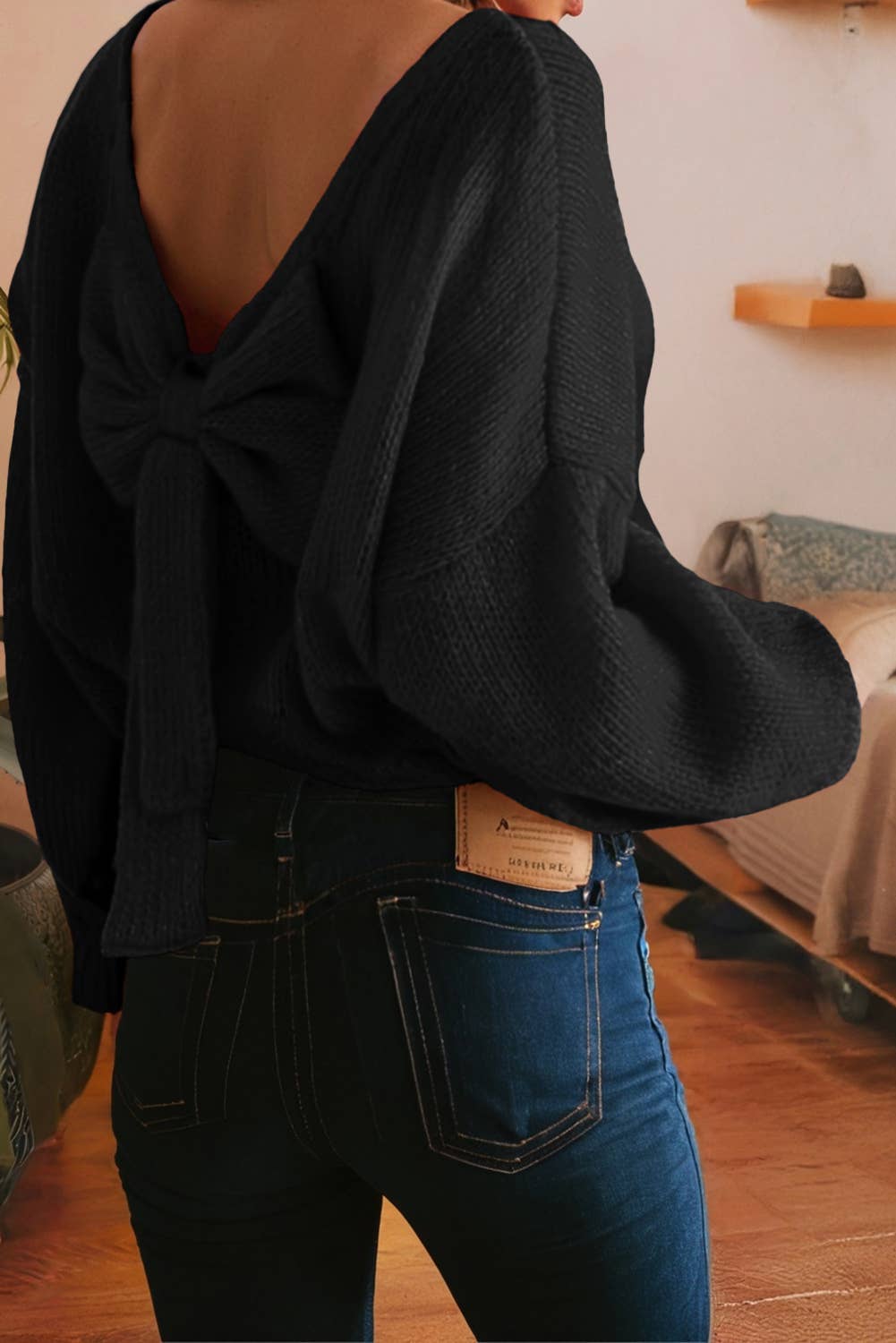 LDC Bow Backless Bubble Sleeve Festive Sweater
