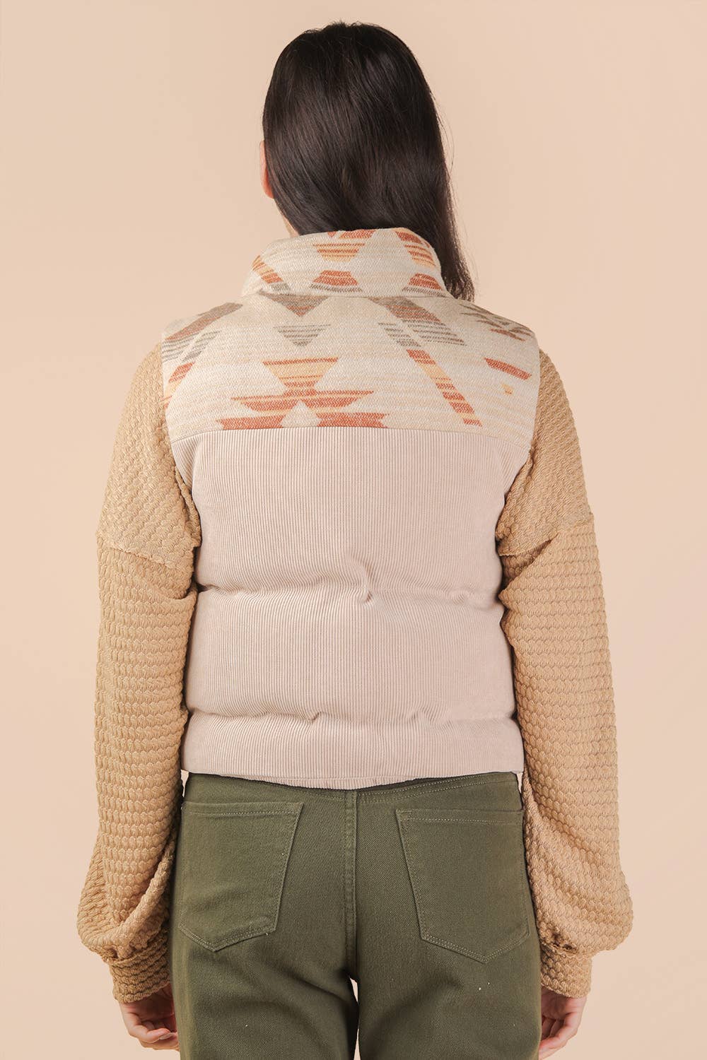 Aztec Graphic Corduroy Casual Puffer Vest