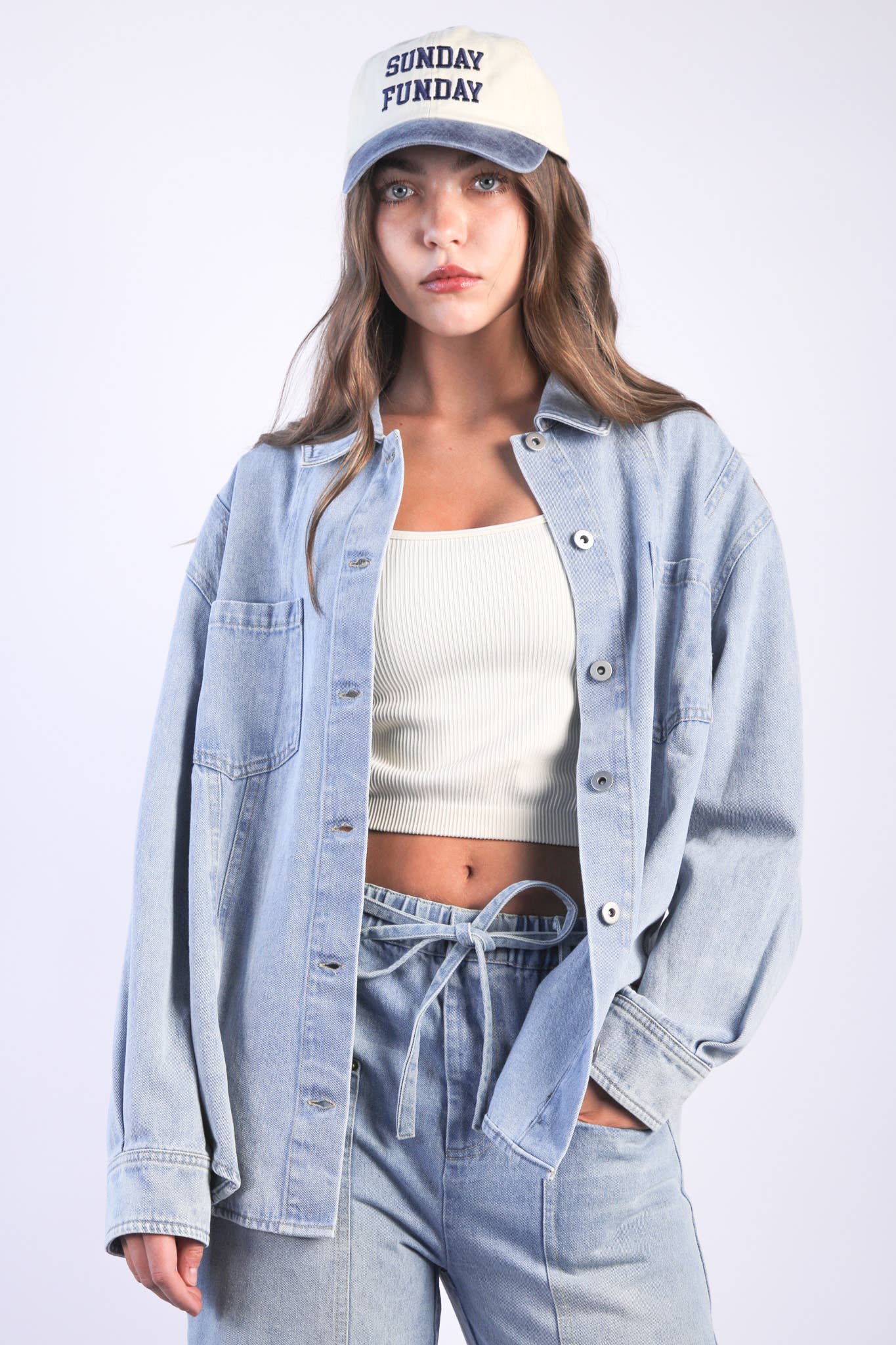 VJT80088-VERY JEAN Oversized Washed Denim Shirt Top