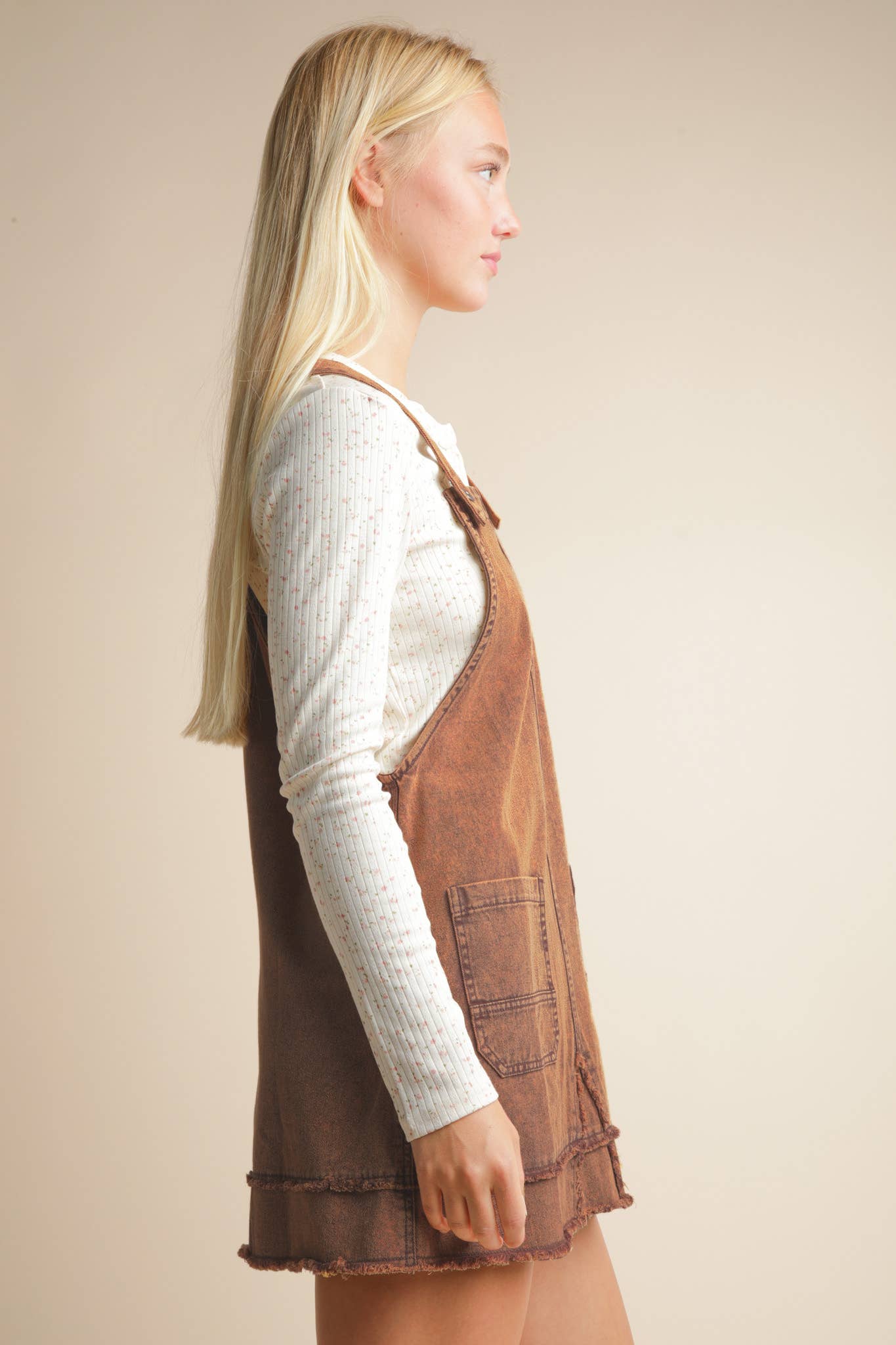 Washed Denim Overall Mini Dress