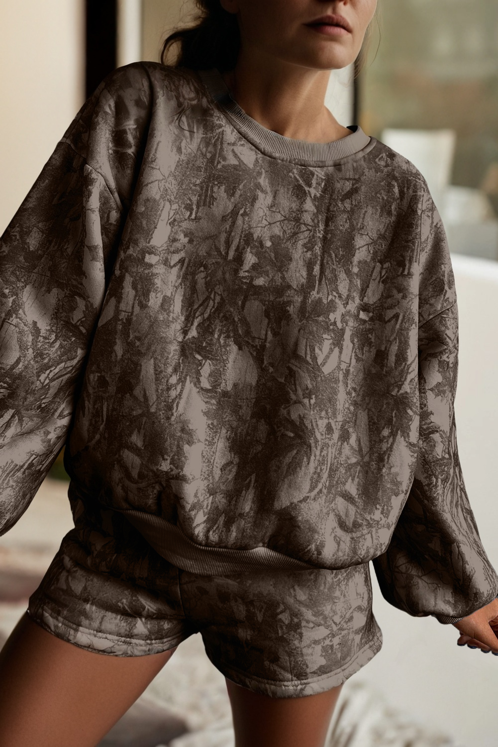 LDC Abstract Round Neck Two piece Camo Girl Set