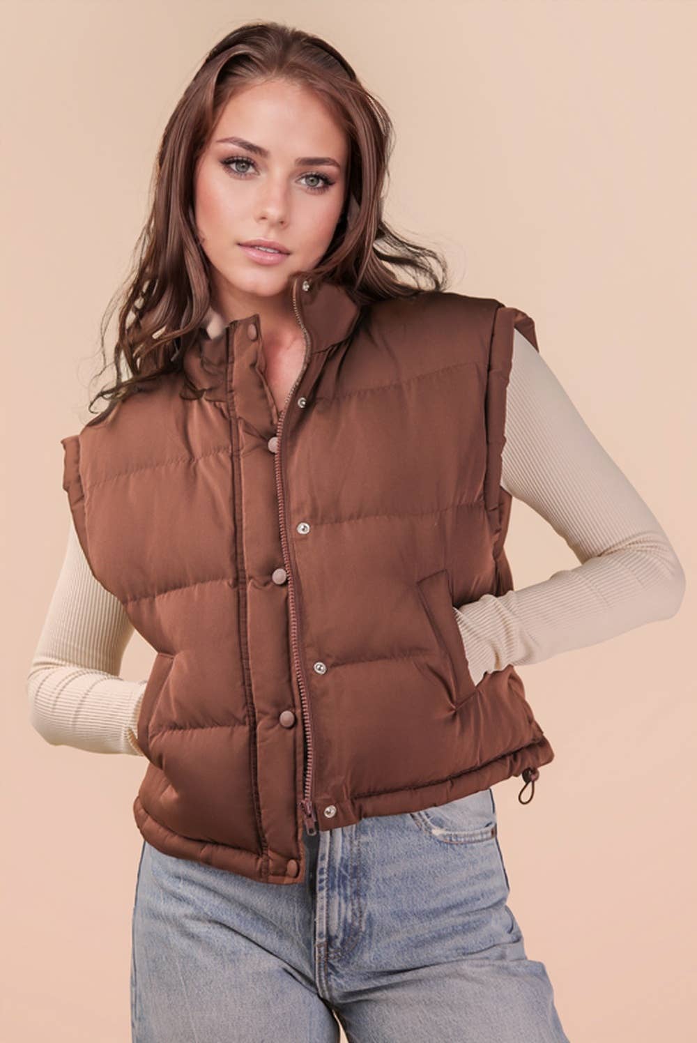 Mock Neck Casual Puffer Vest