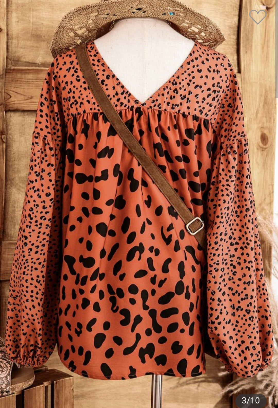 Leopard Print Bubble Sleeve Blouse