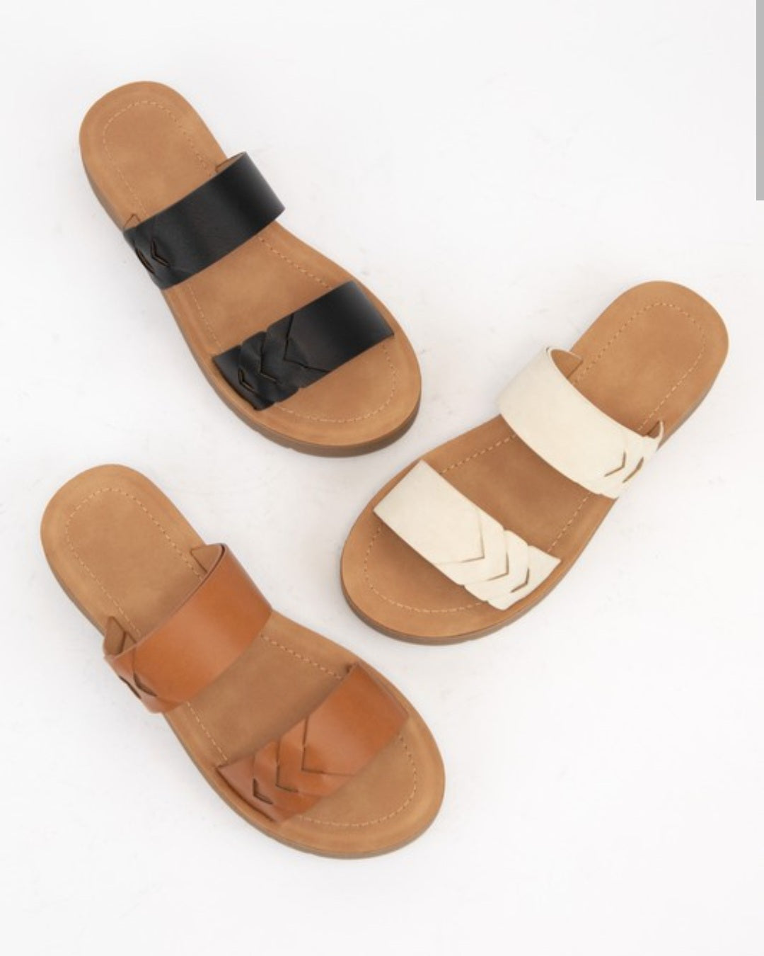 Tan Chevron Braided Double Strap Sandal