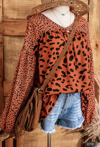 Leopard Print Bubble Sleeve Blouse