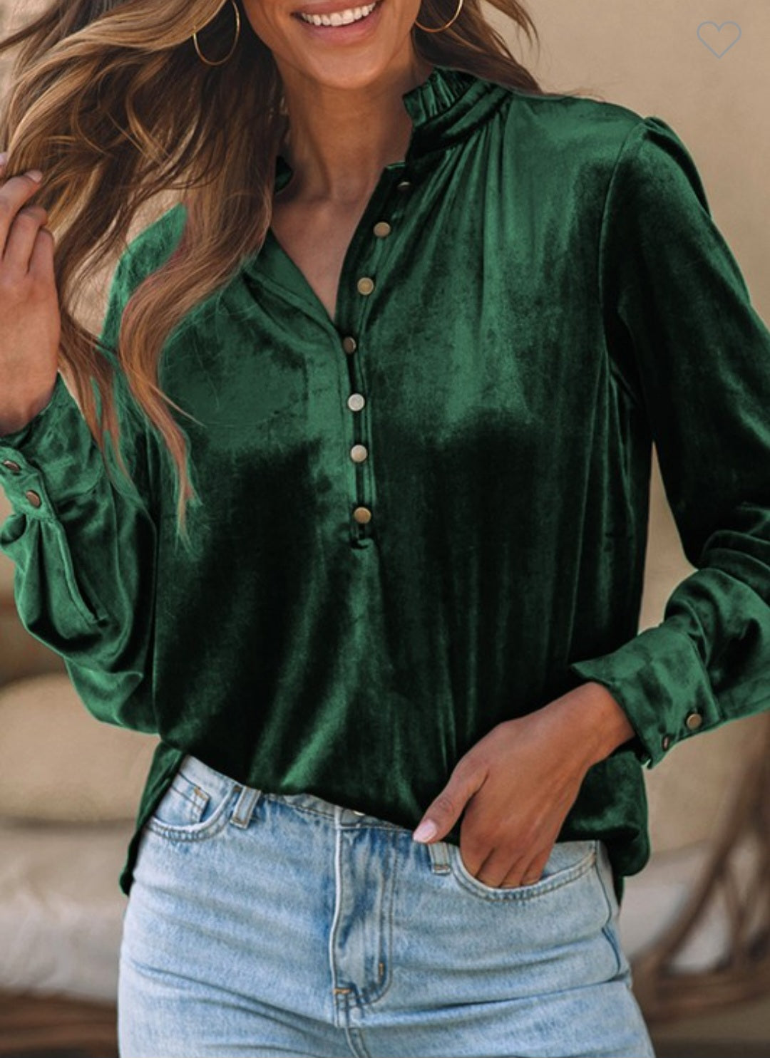 Velvet Button Front Blouse