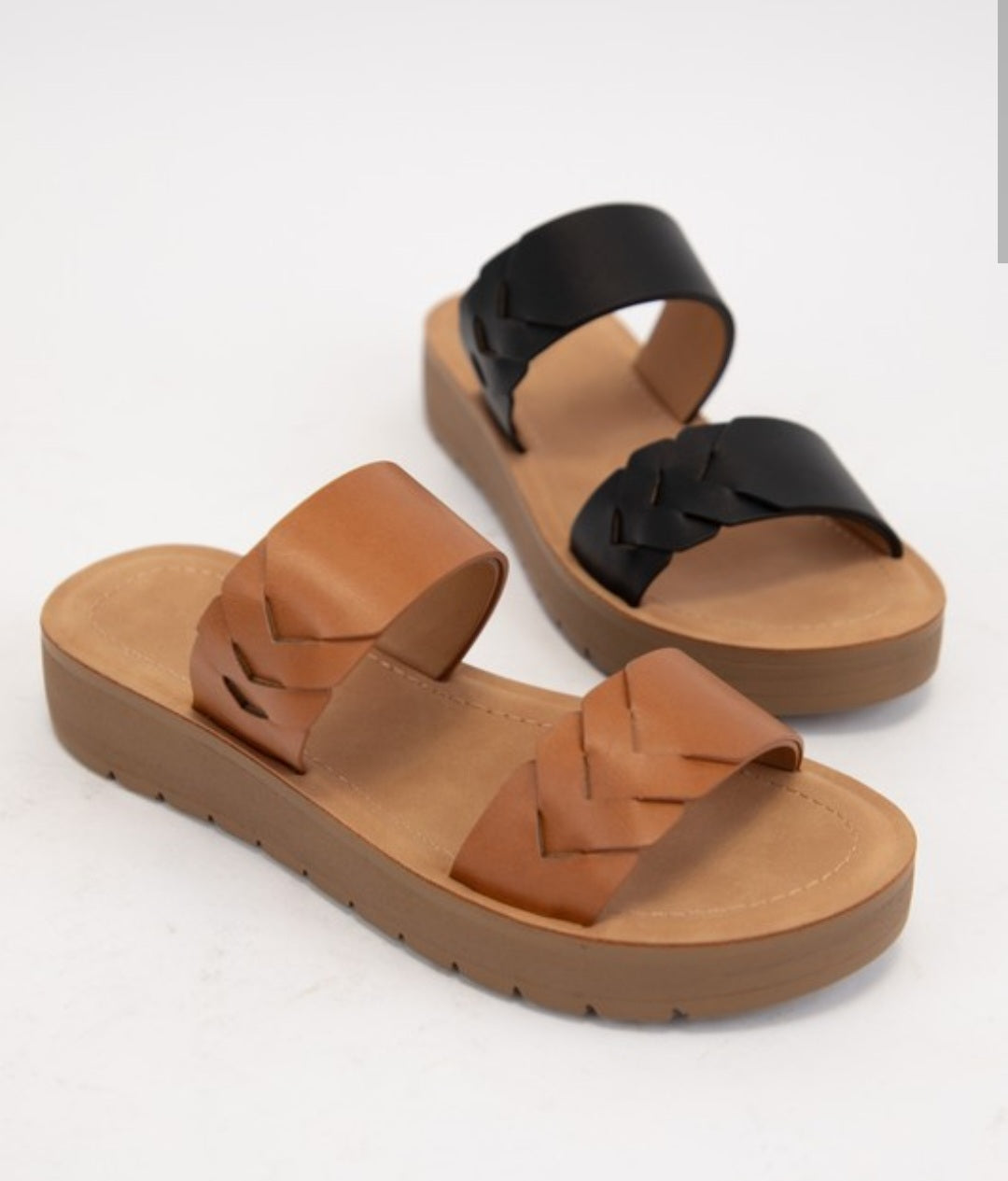 Tan Chevron Braided Double Strap Sandal