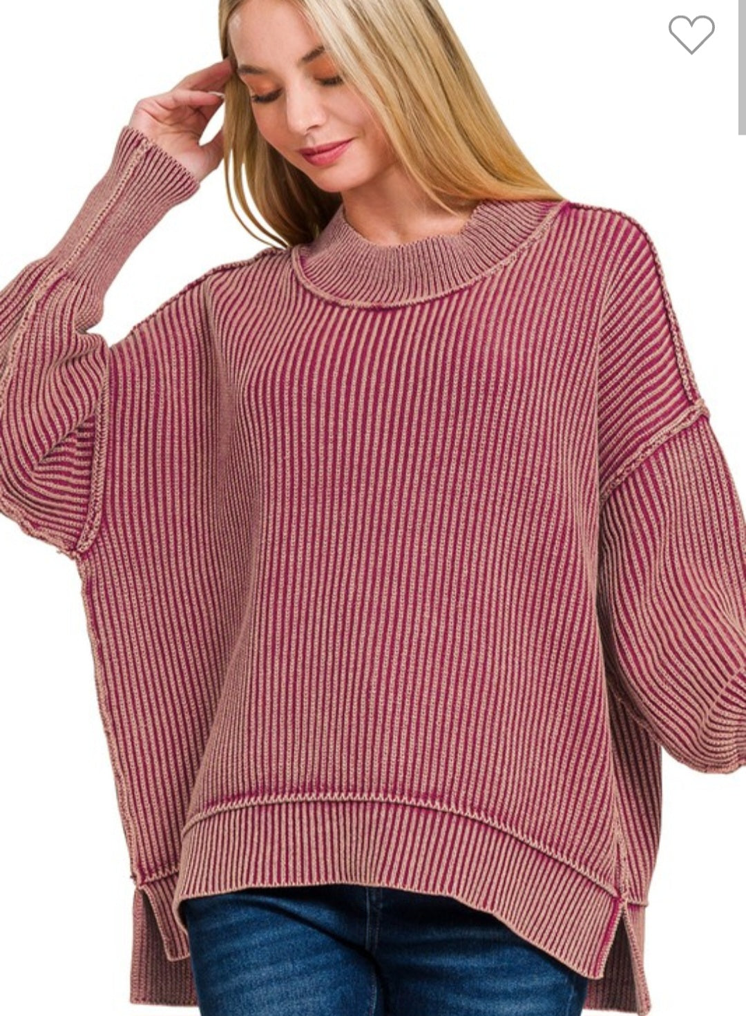 Acid Washed Side Slit Sweater