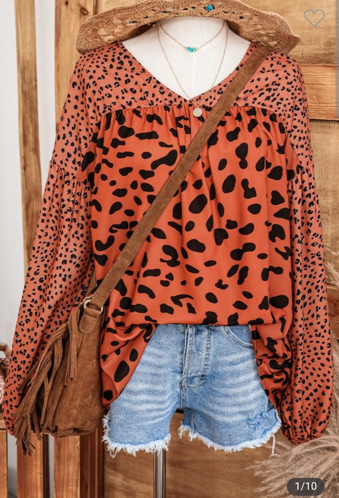 Leopard Print Bubble Sleeve Blouse