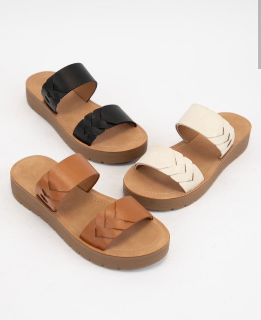 Tan Chevron Braided Double Strap Sandal