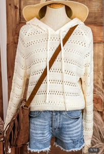 Pointelle Knit Hooded Sweater