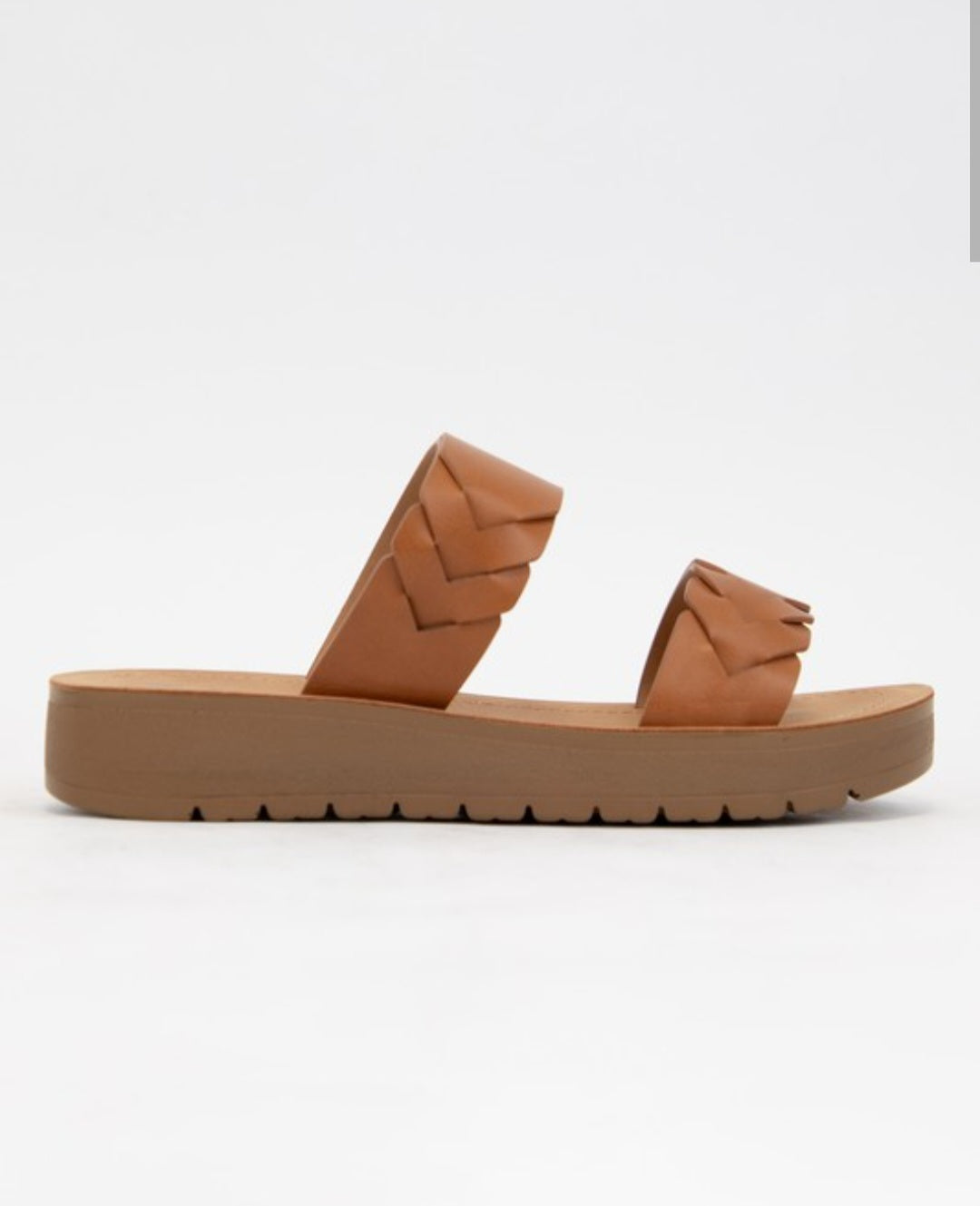 Tan Chevron Braided Double Strap Sandal