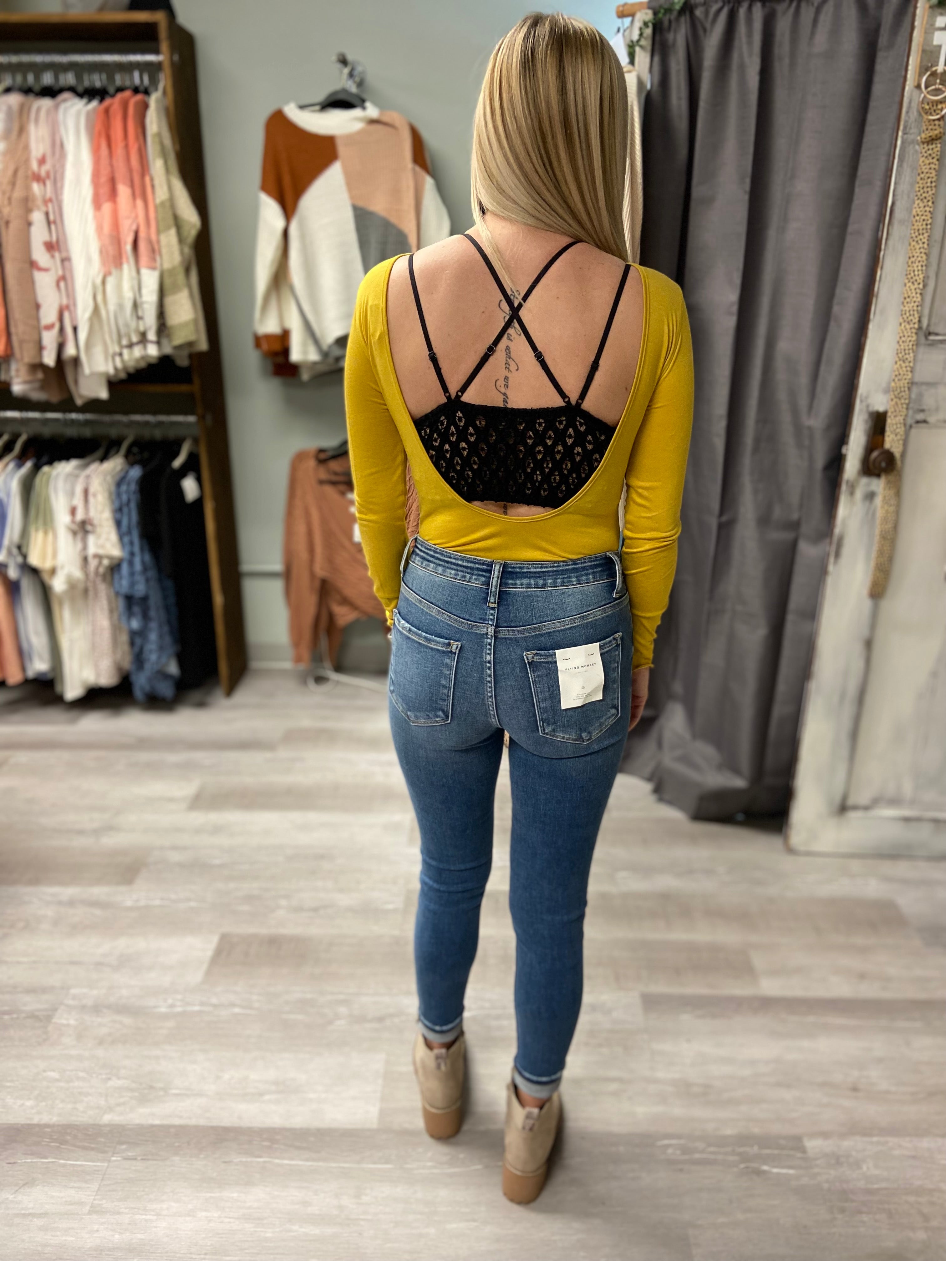 Yellow Open back Bodysuit